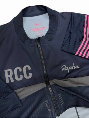 Rapha RCC Pro Team Cycling Jersey Mens XL Blue Pink Striped Full Zip Bike Shirt